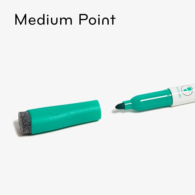 U Brands Fine Tip Dry Erase Markers with Eraser, Whiteboard Markers, Low Odor, Green, Set of 12