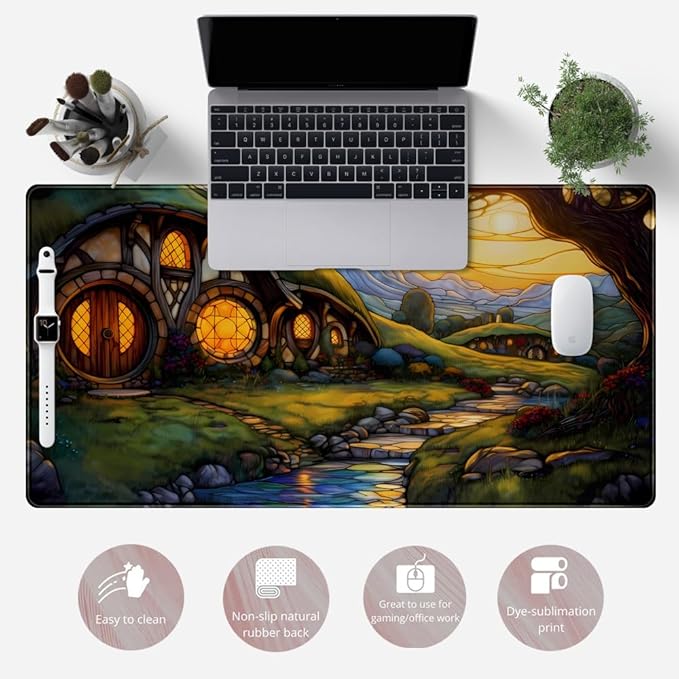 Cute House Anime Mouse Pad Desk Mat Gaming Playmat MTG Game Mat Large Gaming Mousepad for Desk Computer Keyboard Laptop Pad, Desk Decor Home Office with Stitched Eges Pad (31.5x15.7 in)