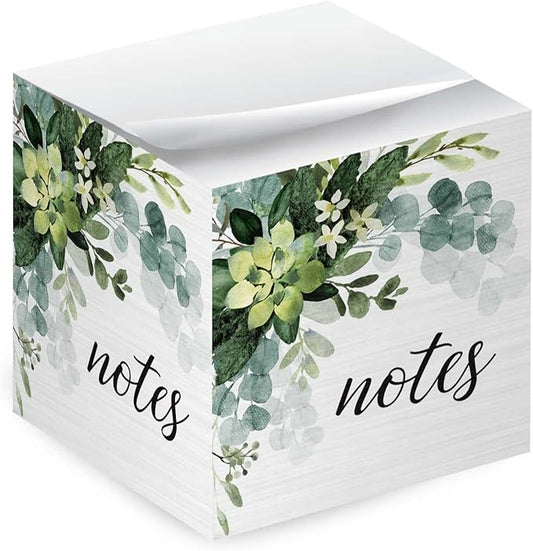 Lush Greenery Sticky Note Cube / 600 Sheets / 2.75" Memo Block Printed On 4 Sides/Trendy Botanical Design/Made in The USA
