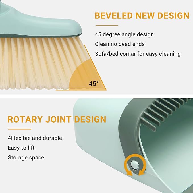 Sayene Broom and Dustpan Set,Long Handle Broom and Dustpan Set,Broom with Stand Up Dustpan Combo Set,for Home, Office, Lobby(Coffce)