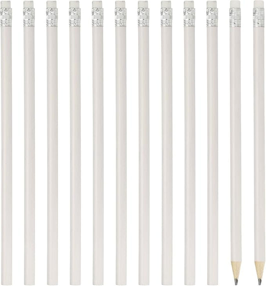 PATIKIL Round Wooden Pencils Bulk, 12 Pack HB Graphite Pencils with Eraser for Office Supplies, Engineering Marking Writing Art Drawing Supplies, White