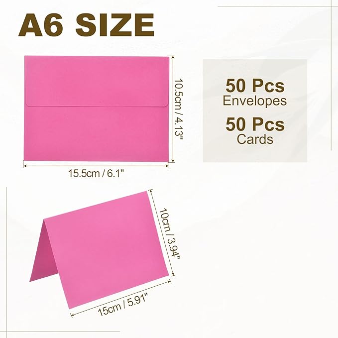 PATIKIL 50Pack Dark Pink 4x6 Blank Cards and Envelopes, Self Seal A6 Envelopes with Folded Cardstock Small for Greeting Cards Wedding Greeting Birthday Invitations Letter Mailing