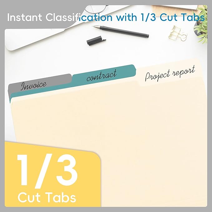 Manila File Folder,Manila Folder 8.5x11,Manilla Folders Letter Size,100 Per Box,1/3 Cut Tabs Folder for School,Office,and Home Organization