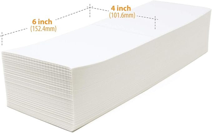 Buhbo 4" x 6" Direct Thermal Labels - Perforated BPA Free - Compatible with Zebra & Rollo Printer - Commercial Grade Shipping (1000 Fanfold Labels)