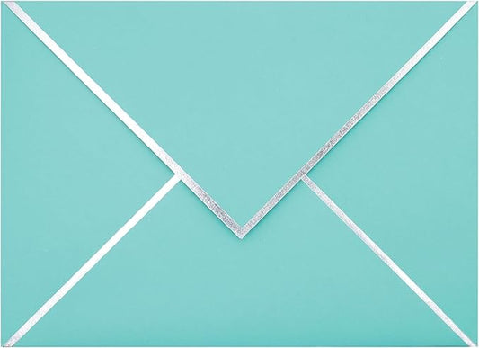 A7 Envelopes - V Flap Foil Border Luxury Mailing Envelopes for 5" x 7" Cards - for Wedding, Invitations, Baby Shower, Photos, Graduation, Birthday, Bridal Shower - 5.25" x 7.25" (Teal, 50 Pack)