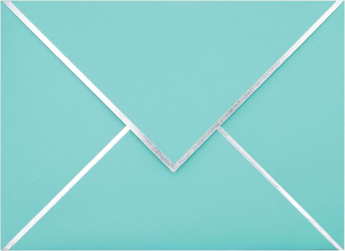 A7 Envelopes - V Flap Foil Border Luxury Mailing Envelopes for 5" x 7" Cards - for Wedding, Invitations, Baby Shower, Photos, Graduation, Birthday, Bridal Shower - 5.25" x 7.25" (Teal, 25 Pack)
