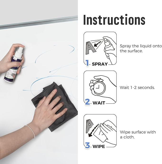 loukin Non-Toxic Whiteboard Cleaner, 8.5 fl oz Dry Erase Board Cleaner, Low-Odor Whiteboard Cleaning Spray with Cloths, Removes Stubborn Marks from Whiteboards, Chalkboard (6-Pack)