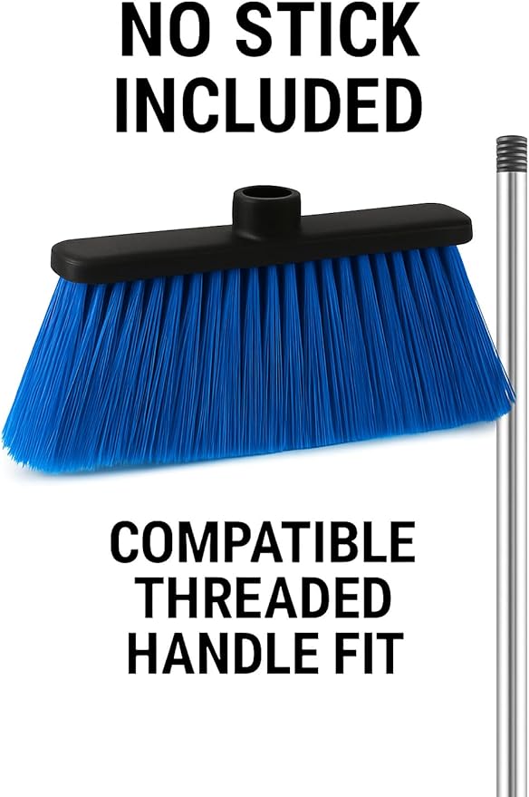 Healing Atlas LUZIA Blue 14" High-Density Push Broom Head – Soft Flagged Tips – Universal 7/8" Thread – Indoor/Outdoor – Eco-Friendly Recycled PP (Blue, LUZIA)