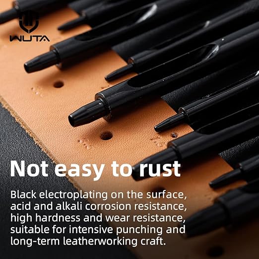 WUTA Black Round Hole Punch Leather Hollow Punch Steel Watches Belts Scrapbooking Paper Leather Tools for Watch Band, Fabric, Plastic 0.5+1+1.5+2+2.5+3+3.5+4+4.5+5+6+8+10+12mm+15mm (15pcs)