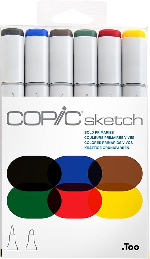 Copic I6-Skin Ciao Markers, Skin, Portrait, 6-Pack and Copic Sketch, Alcohol Markers, 6pc Set, Bold Primaries