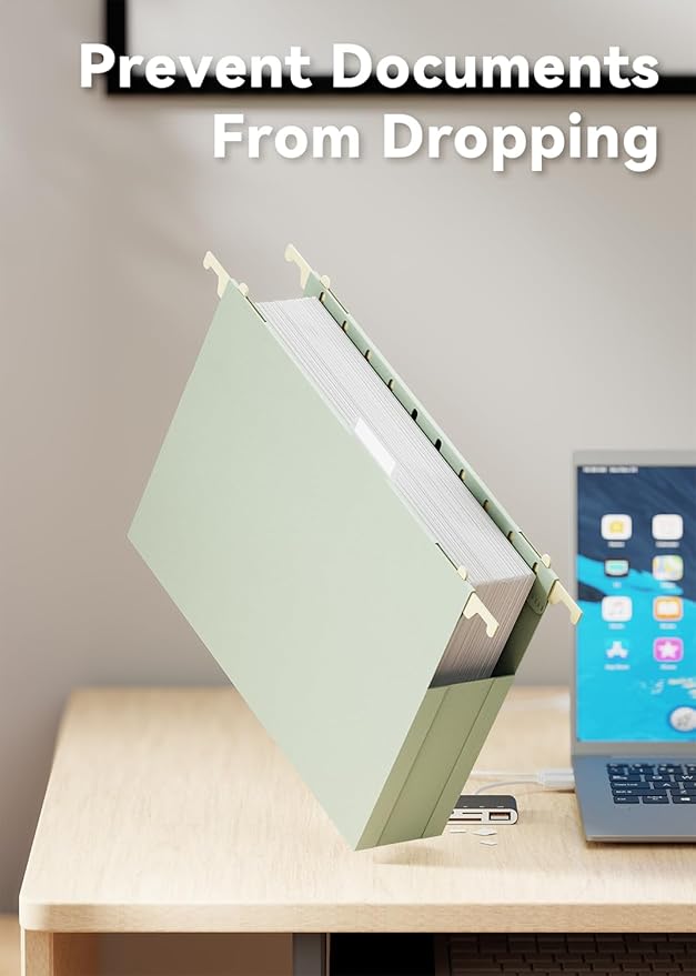 Ansook Plastic Hanging File Folders Letter Size,Heavy Duty 2" Extra Capacity File Folder with Tabs,12 Pack File Cabinet Folders for Documents,Morandi Colored File Folders for Home and Office Bulk File