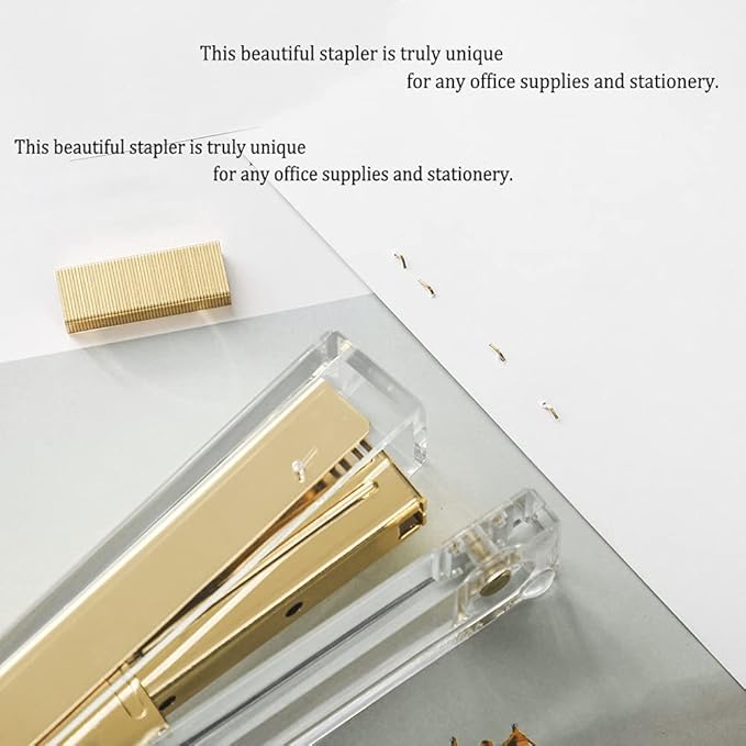 Acrylic Gold Tape Dispenser Gold Desktop Stapler, Acrylic Office Supplies Includes Staple Remover, Tape, 1000pcs Staples Desk Accessory Kit, Cute Office Stapler Set for Modern Design Office Desktop