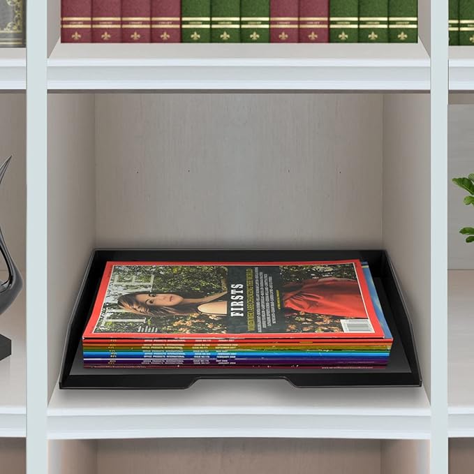 Acrimet Stackable Letter Tray Single Side Load, Plastic, Desktop File Organizer (Black Color) (1 Unit)