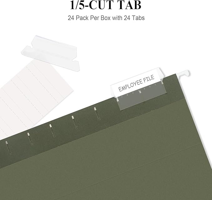 ViVin Hanging File Folders, 1/5-Cut Adjustable Tabs with 24 Per Box, 24 Pack Letter Size Hanging File Folders, Designed for Office Home School Filing Cabinet(Green)