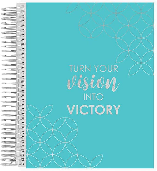 Erin Condren 7" x 9" Prompted Vision Journal - Turquoise Changeable Cover w/Platinum Coil. Vision Spreads, Lined, Dot grid, Sketchbook pages w/ 160 Pages, 80 Sheets of 80# Mohawk Paper