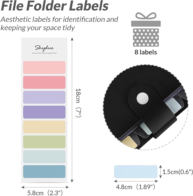SKYDUE File Folder with 8 Labels, 5 Pockets Accordion Paper Organizer for School and Office，A4 Letter Size，Black