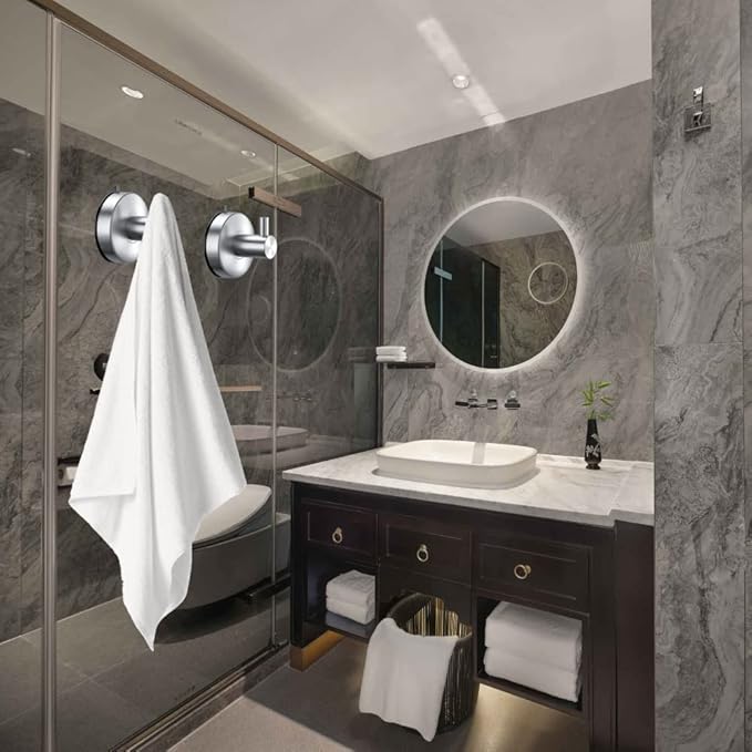 DGYB Suction Cup Hooks for Shower Set of 2 Brushed Nickel Towel Hooks for Bathrooms SUS 304 Stainless Steel Shower Hook for Loofah 15 Lb Bathroom Hook for Towels