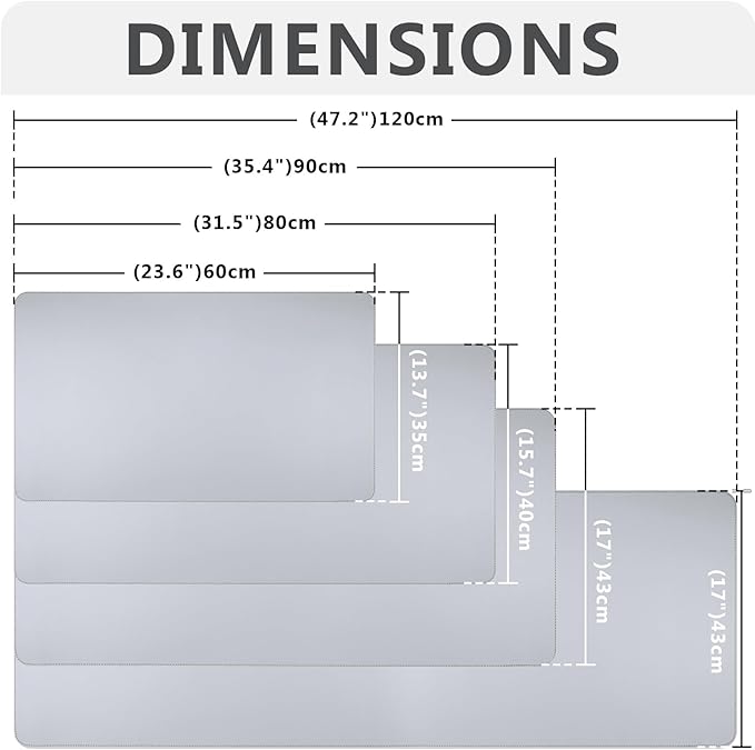 Keyboard Mat Desk Cover Mat Cute Desk Mat Pad Mat 47.2" x17 Laptop Mat for Desktop Computer Desk Pads on Top of Desks Non-Slip PU Leather Large Mouse Pad Office Desk Grey Office Accessories