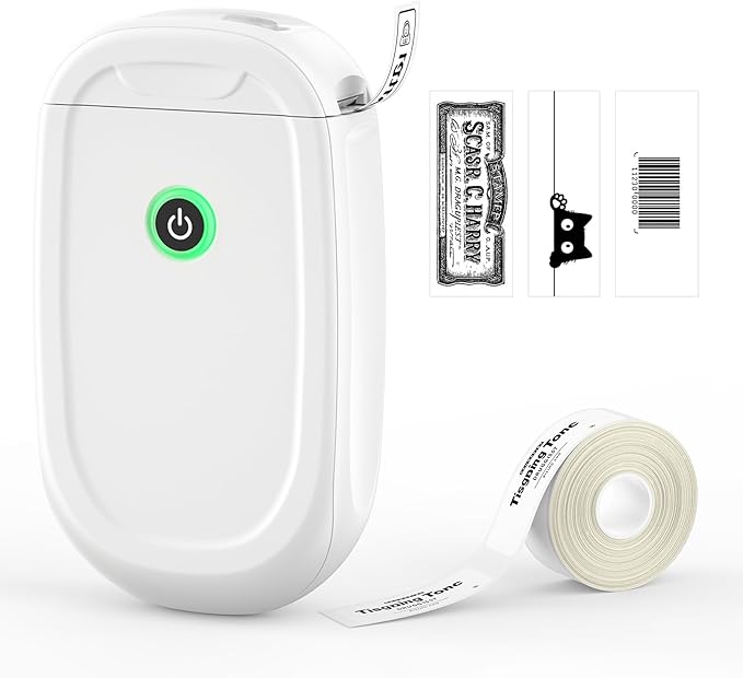 Mini Label Maker Machine with Tape – L11 Portable Bluetooth Label Printer, Wireless Thermal Sticker Maker for School, Home, and Office – White