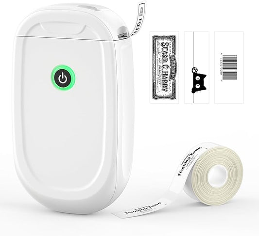 Mini Label Maker Machine with Tape – L11 Portable Bluetooth Label Printer, Wireless Thermal Sticker Maker for School, Home, and Office – White