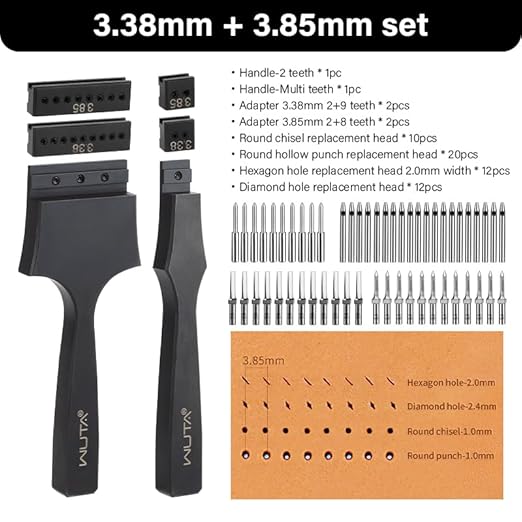 WUTA Removable Leather Hole Punch,Versatile Leather Stitching Punch,Leather Hole Punch Tool Set,Leather Stitch Punch for Leather Stitching Punch Craft DIY（3.38mm+3.85mm Set）