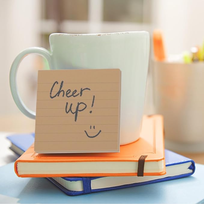 NatureTouch Sticky Notes 6 Packs, 3 x 3 Inches Adhesive Self-Stick Notes in Eye Protection Paper, Multiple Designs of Memo Pads for Reminders, Office, Home, School, Meeting, 80 Sheets/Pad，Kraft，Line