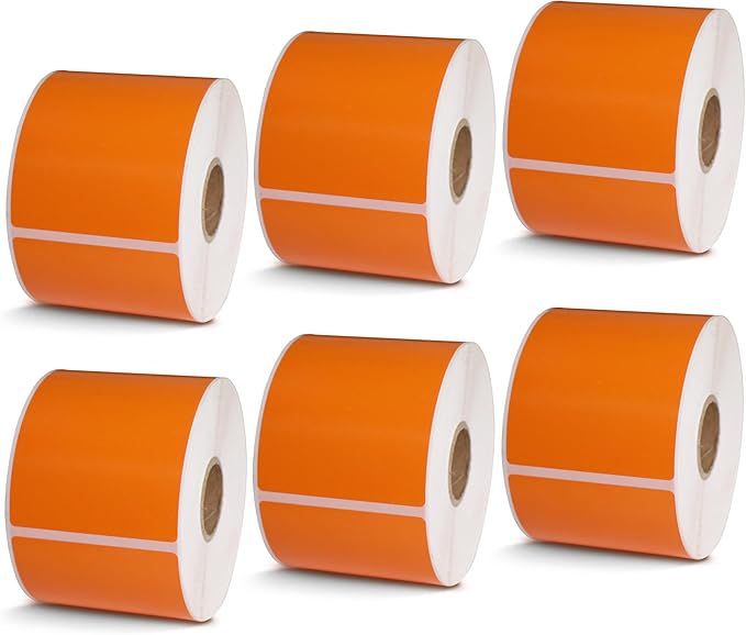 BETCKEY - 2.25" x 4" Multipurpose & Shipping Labels Compatible with Zebra & Rollo Label Printer,Premium Adhesive & Perforated[Orange, 6 Rolls, 2100 Labels]