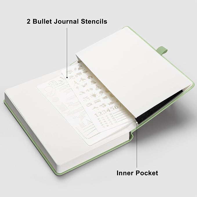RETTACY Blank Journal Notebook, 192 Pages, A5 Medium Size (5.7'' x 8.3''), Leather Hardcover, 100 GSM Thick Paper, for Sketching, Drawing, Painting (Light Green)