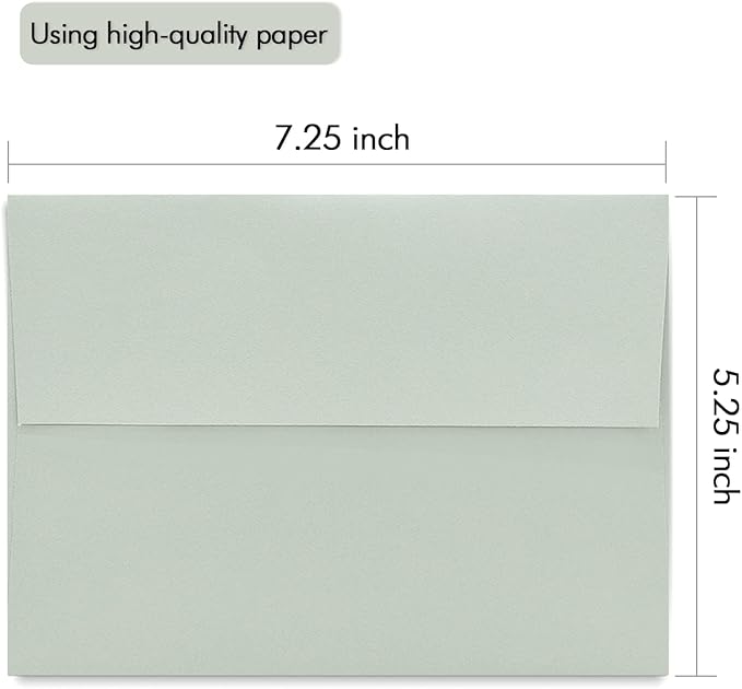 A7 Gray Invitation 5x7 Envelopes - Self Seal, Square Flap,Perfect for 5x7 Cards, Weddings, Birthday, invitations, Graduation, Baby Shower, 5.25 x 7.25 Inches, 100 Pack, (Gray)
