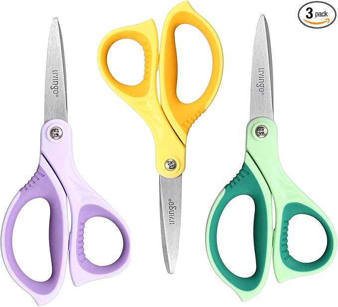 LIVINGO 6” Kids Scissors for School - Pointed Tip Student Scissors for Children Comfortable Grip Craft Cutting Paper, Ages 8-11