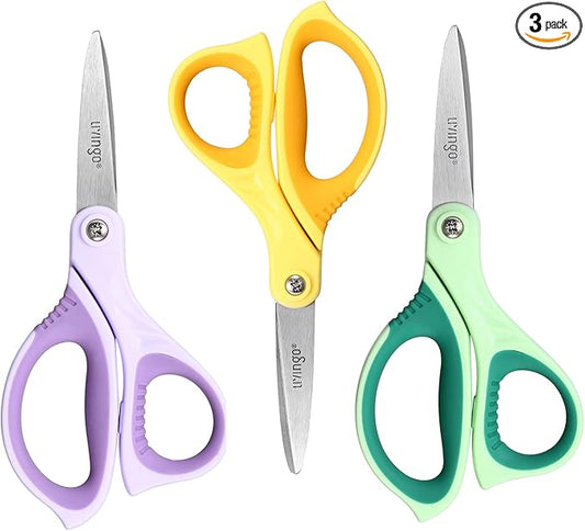 LIVINGO 6” Kids Scissors for School - Pointed Tip Student Scissors for Children Comfortable Grip Craft Cutting Paper, Ages 8-11