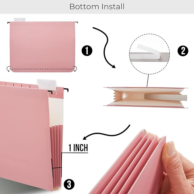 Y YOMA Letter Size - 6 Pack Extra Capacity Hanging File Folders Accordion Decorative Reinforced File Folder Cute Colored Expandable Folder for Office Home with 1/5-Cut Adjustable Tabs, Warm Color