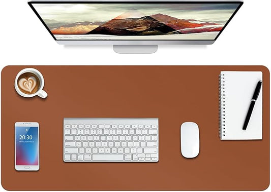 Boutilon Leather Desk Pad Protector,Non-Slip Mouse Pad,Laptop Desk Pad,Office Mouse Mat,Waterproof Leather Desk Blotter,Desk Writing Pad for Office and Home (XL-Brown,35.4"x 15.7")