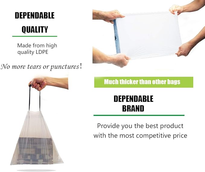 Besli 2 Gallon Drawstring Trash Bag Small Garbage Bag,100 Counts(White, 2 Gallon)