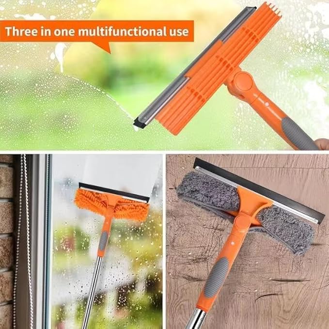 Window Squeegee Cleaner Kit - 2-in-1 Rotatable Window Cleaning Tool with Extension Pole, Professional Streak-Free Squeegee with Bendable Head for Indoor/Outdoor Windows & Car Glass