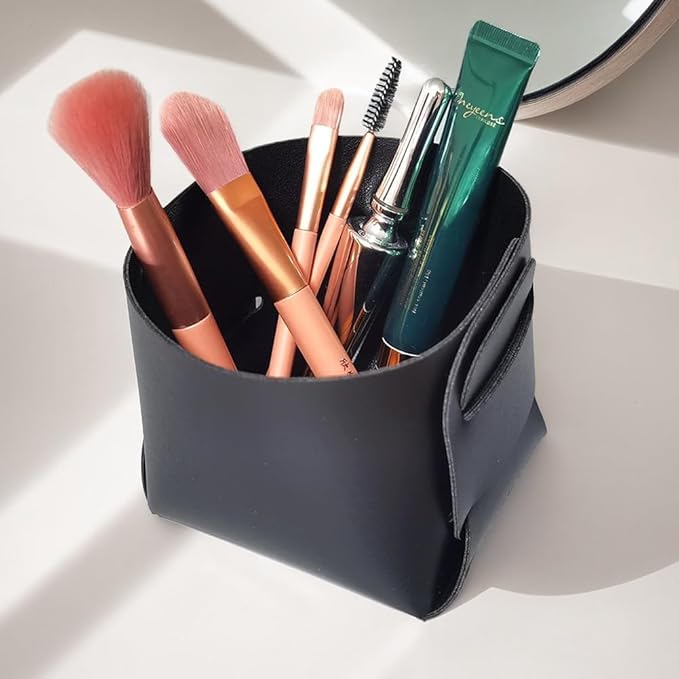 Pen Holder for Desk Pencil Organizer Cute Cup Holders Aesthetic (Black, 3.94"x 3.94"x 3.94")