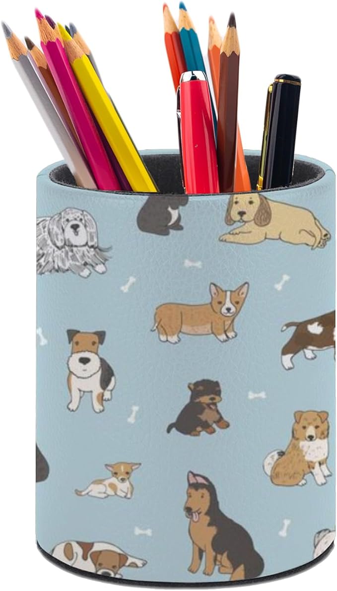 Cute Puppy Dog Pen Holder Pencil Organizer Cute Pencil Cup Desk Decor Makeup Brush Holder PU Multifunctional Office Suppliesfor Home Classroom School