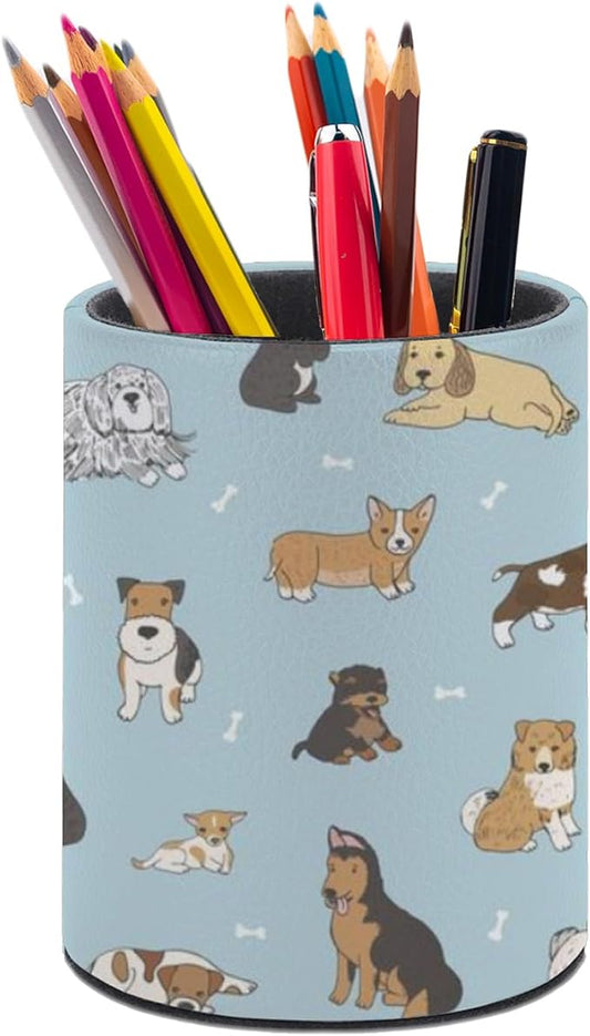 Cute Puppy Dog Pen Holder Pencil Organizer Cute Pencil Cup Desk Decor Makeup Brush Holder PU Multifunctional Office Suppliesfor Home Classroom School