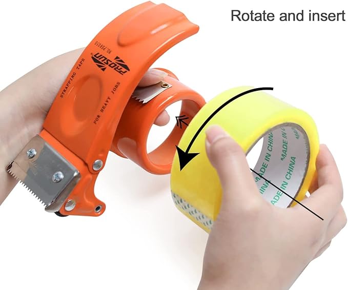 PROSUN 2 Pack Metal Packing Tape Dispenser Gun: 2-inch Wide Tape dispensers/3-Inch Inner Paper Core(2" Orange+2" White)