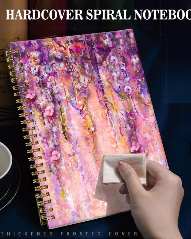Spiral Journal Notebook,A5 Hardcover Lined Journals for Women Girl 6 x 8.3 in,120 Pages Thick Paper,Cute College Ruled Writing Notebook for Gifts Office Work School(Spring Purple Flower)