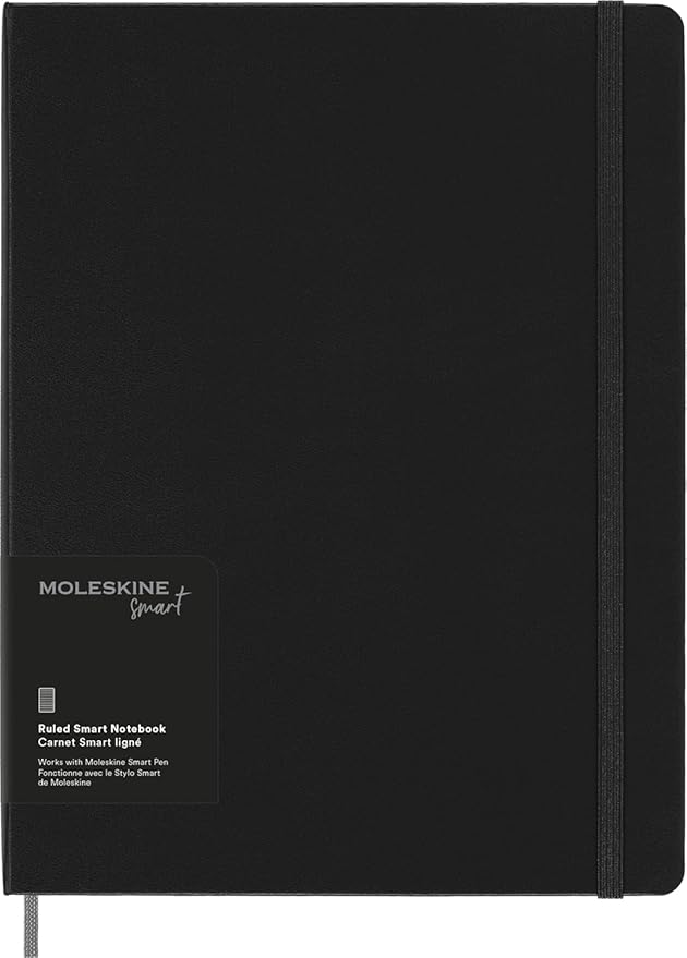 Moleskine Smart Notebook, Smart Writing System, Digital Notepad with Hard Cover, Ruled Pages and Elastic Closure, Size Extra Large 19 x 25 cm, Colour Black
