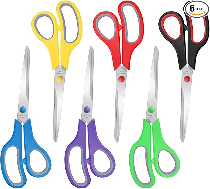 Scissors Bulk 6 Packs,8" Multipurpose Heavy Duty Sharp Scissors,Stainless Steel Sewing Craft Shears for Home Office High/Middle School, Xnluothsk