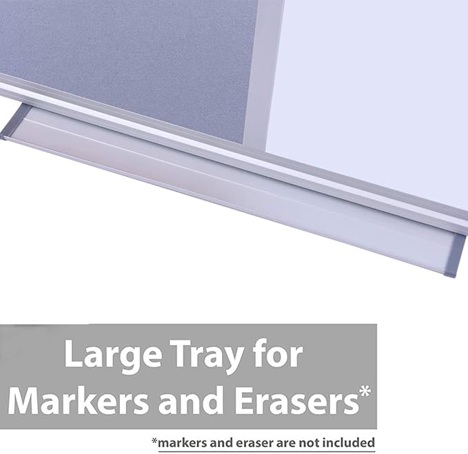 36 x24 inch Cork & Dry Erase Combo Board - Magnetic Whiteboard & Grey Bulletin Board for Office, Home, Classroom | Wall-Mountable with Aluminum Frame & Pen Tray