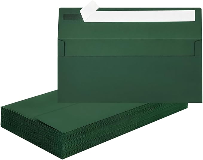 Mulbozy 50 Pcs Dark Green #10 Business Envelopes, Self Seal Standard Envelopes, Windowless Business Mailing Envelopes for Office Checks Letters Invoices Statements Wedding, Size 4-1/8 x 9-1/2 inch