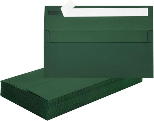 Mulbozy 50 Pcs Dark Green #10 Business Envelopes, Self Seal Standard Envelopes, Windowless Business Mailing Envelopes for Office Checks Letters Invoices Statements Wedding, Size 4-1/8 x 9-1/2 inch