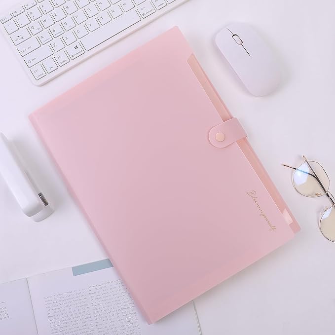 SKYDUE Expanding File Folder, Accordion File Organizer with 8 Pocket & Inner Card Pocket, Expandable Document Paper Receipt Holder for School Office Hospital, Letter/A4 Size Pink