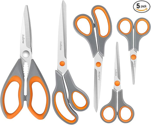 Kitchen Scissors Set, Knife-Grade Stainless Steel, TPR Comfortable Handle All Purpose Scissors, Include One Poultry Shears and Four Different Sizes of Cooking Scissors, Perfect Kitchen Partner