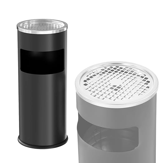 IRONWALLS Indoor Outdoor Trash Can with Lid, Black Stainless Steel Garbage Can, Removable Inner Bucket, Round Commercial Waste Bin Container Trash Receptacle for Office, Hotel