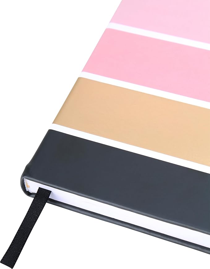 Eccolo Large Lined Journal Notebook, Hardbound Cover, Writing Journal, 256 Ruled White Pages, Ribbon Bookmark, Lay Flat, Desk Size for Work or School, Ombre Stripes (Pink, 8x10 inches)