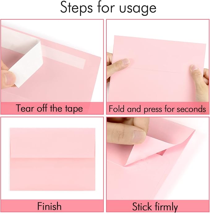100 Pack A7 Pink Pastel Invitation 5x7 Envelopes - Self Seal, Square Flap,Perfect for Baby Shower, 5x7 Cards, Weddings, Birthday, Invitations, Graduation, 5.25 x 7.25 Inches (Rose Pink)